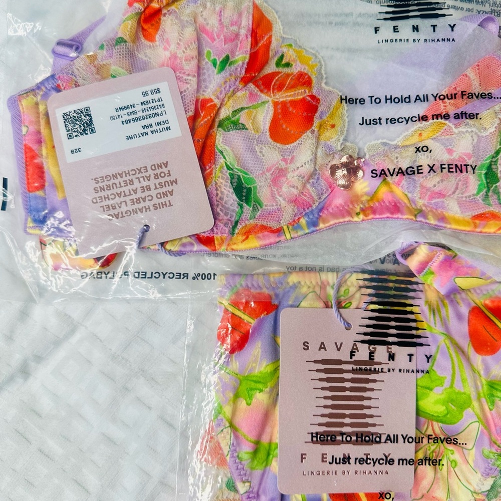 Savage X Fenty Purple Prism Mutha Nature Satin Unlined Demi Bra Cheeky Panty Set - Picture 12 of 12